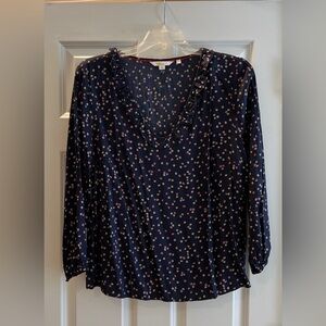 Boden Ruffled V-neck Silk Viscose Blend Long Sleeve Women's Top